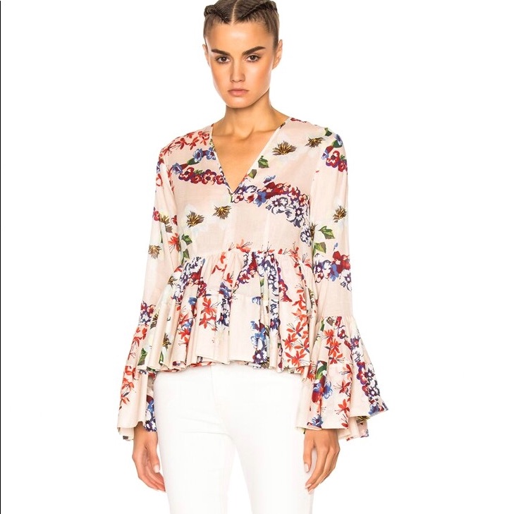 Msgm Floral Printed Cotton Blouse